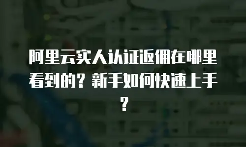 阿里云实人认证返佣在哪里看到的？新手如何快速上手？