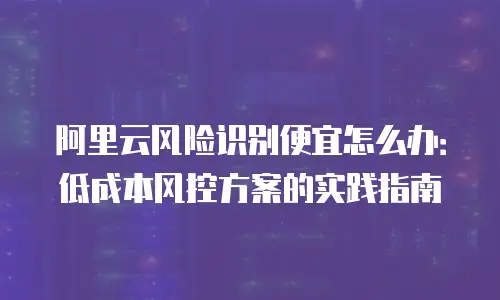 阿里云风险识别便宜怎么办：低成本风控方案的实践指南