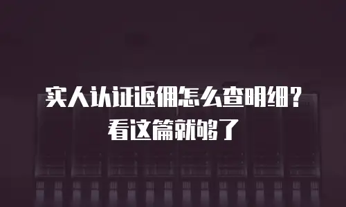 实人认证返佣怎么查明细？看这篇就够了