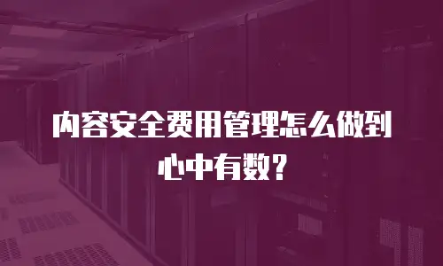 内容安全费用管理怎么做到心中有数？