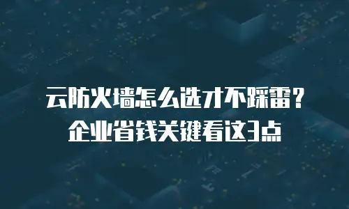 云防火墙怎么选才不踩雷？企业省钱关键看这3点