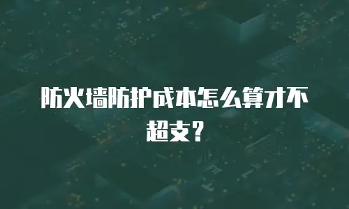 防火墙防护成本怎么算才不超支？