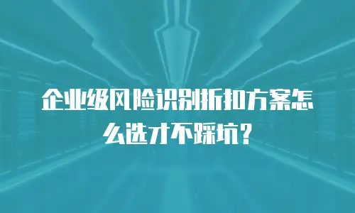 企业级风险识别折扣方案怎么选才不踩坑？