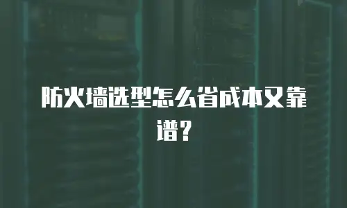 防火墙选型怎么省成本又靠谱？