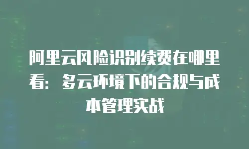 阿里云风险识别续费在哪里看：多云环境下的合规与成本管理实战