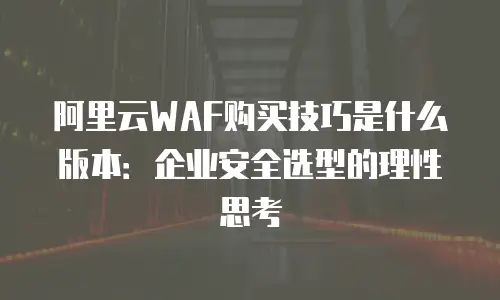阿里云WAF购买技巧是什么版本：企业安全选型的理性思考
