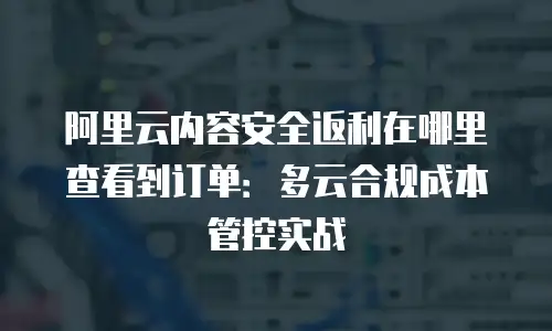 阿里云内容安全返利在哪里查看到订单：多云合规成本管控实战