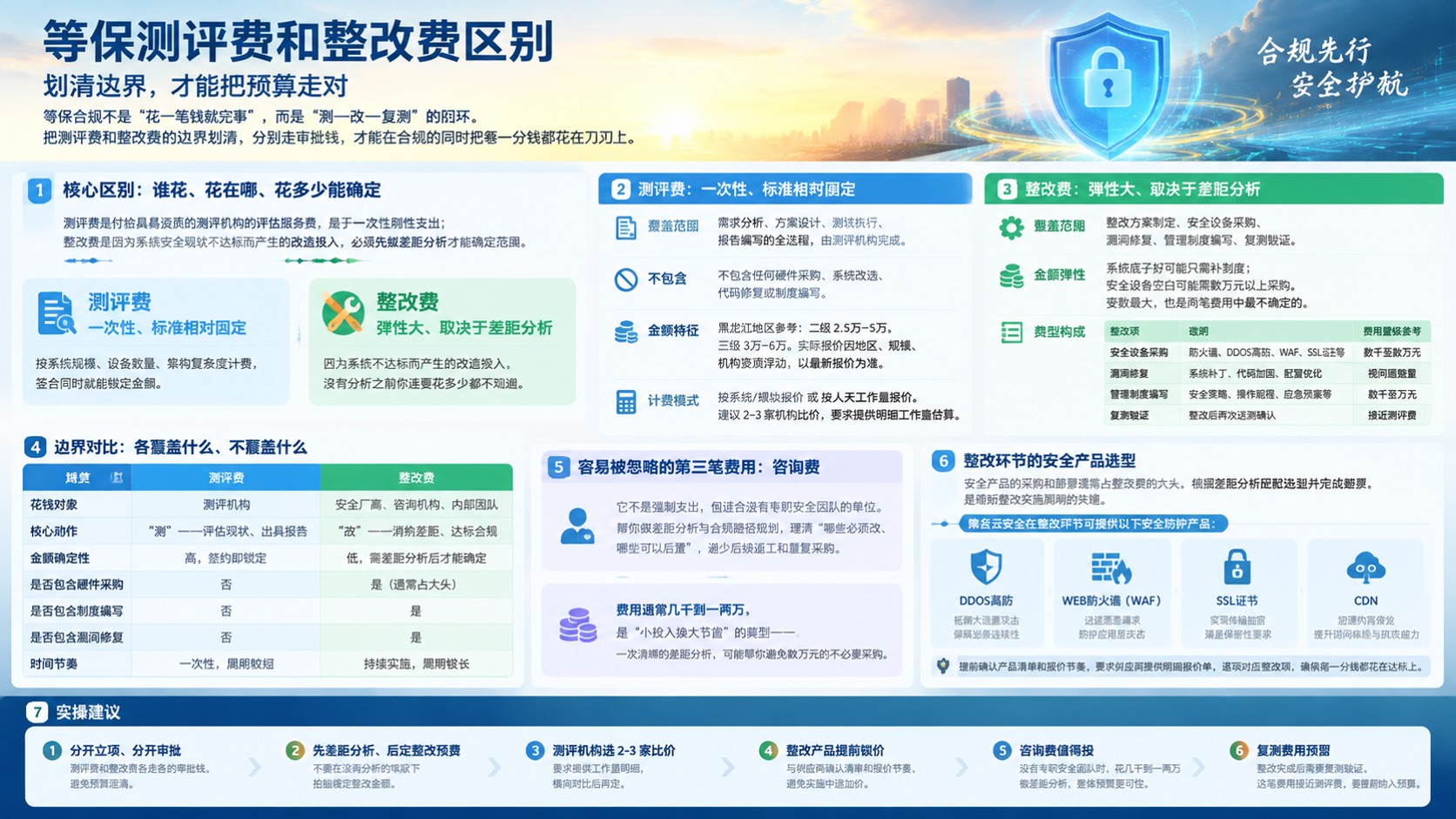 等保测评费和整改费区别:费用边界与预算口径